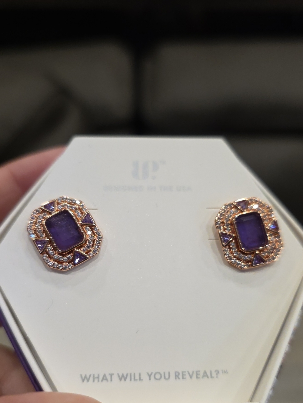Rose Gold Purple Gemstone Halo Stud Earrings